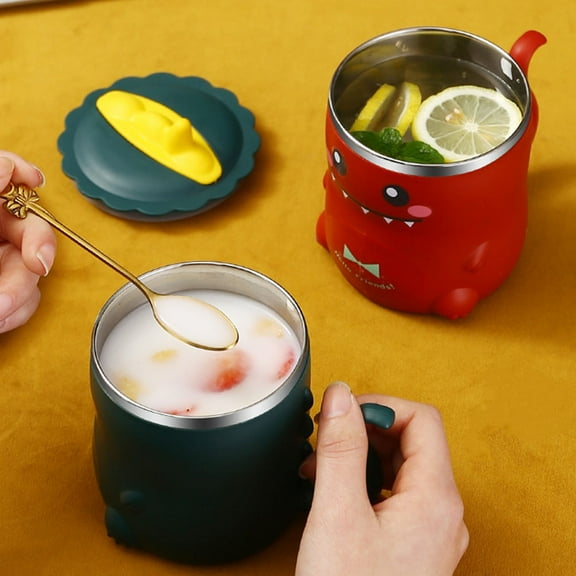 LOLIPPYY 1Pack Stainless Steel Milk Cup Dino Cups Blue for Feeding to School