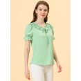 thumbnail image 3 of Allegra K Women's Tie Neck Ruffle Neck Blouse Puff Sleeve Ruffle Cuff Solid Tops XS Light Green, 3 of 5