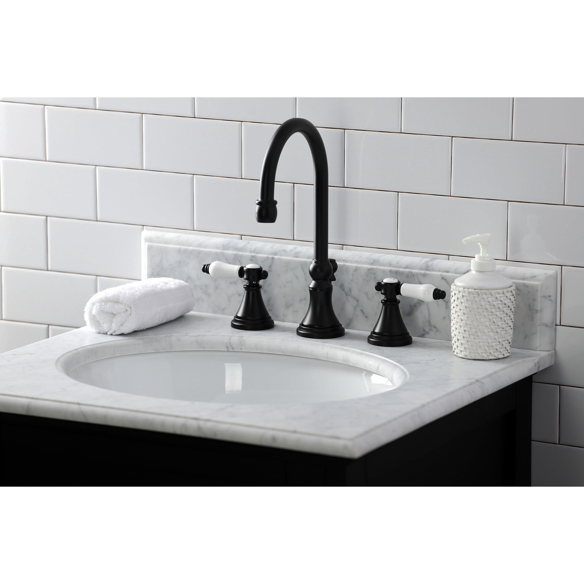 Kingston Brass KS2980BPL Bel-Air Widespread Bathroom Faucet with Brass Pop-Up, Matte Black