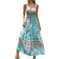 thumbnail image 2 of Wycnly Summer Dresses for Women Beach Bohemian Vintage Tie Waist Spaghetti Strap Long Sundresses 2025 Sleeveless V-Neck Floral Print Maxi Formal Dress Blue XL, 2 of 5