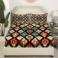 thumbnail image 2 of Erosebridal Watercolor Aztec Damask Fitted Sheet Set Full, Western Exotic Style Bed Set, Patchwork Decor, Microfiber 3 Pieces, 2 of 5