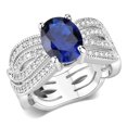 thumbnail image 1 of Alamode 3W1564-9 Women Rhodium Brass Ring with Synthetic in London Blue - Size 9, 1 of 1