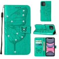 thumbnail image 1 of Dteck Wallet Case for Apple iPhone 11 (6.1 inch) ,Bling Diamond Butterfly & Flower Embossed PU Leather Magnetic Flip Stand Card Pocket Shockproof Phone Cover with Wrist Strap,Green, 1 of 9