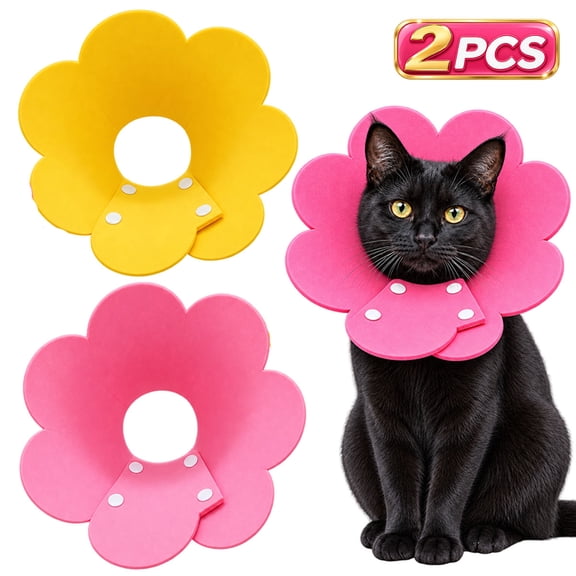 Cat Recovery Collar - Cute Flower Neck Cat Cones After Surgery, Adjustable, Surgery Recovery Elizabethan Collars for Kitten Cats Puppy Rabbits M Size (2pcs)