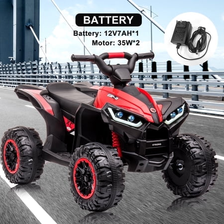 Kojooin 12V Electric Kids Ride On ATV, Battery Powered 4-Wheeler with Music, LED Lights, Remote Control and Speed Modes