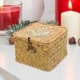 thumbnail image 2 of Straw Embroidery Gift Box Portable Storage Case Lidded Organizer Desktop Basket Wicker Small with, 2 of 6