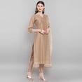 thumbnail image 5 of Janasya Indian Round Neck 3/4 Sleeve Floral Print Light Brown Poly Chanderi Kurta With Pant and Dupatta For Women, 5 of 9