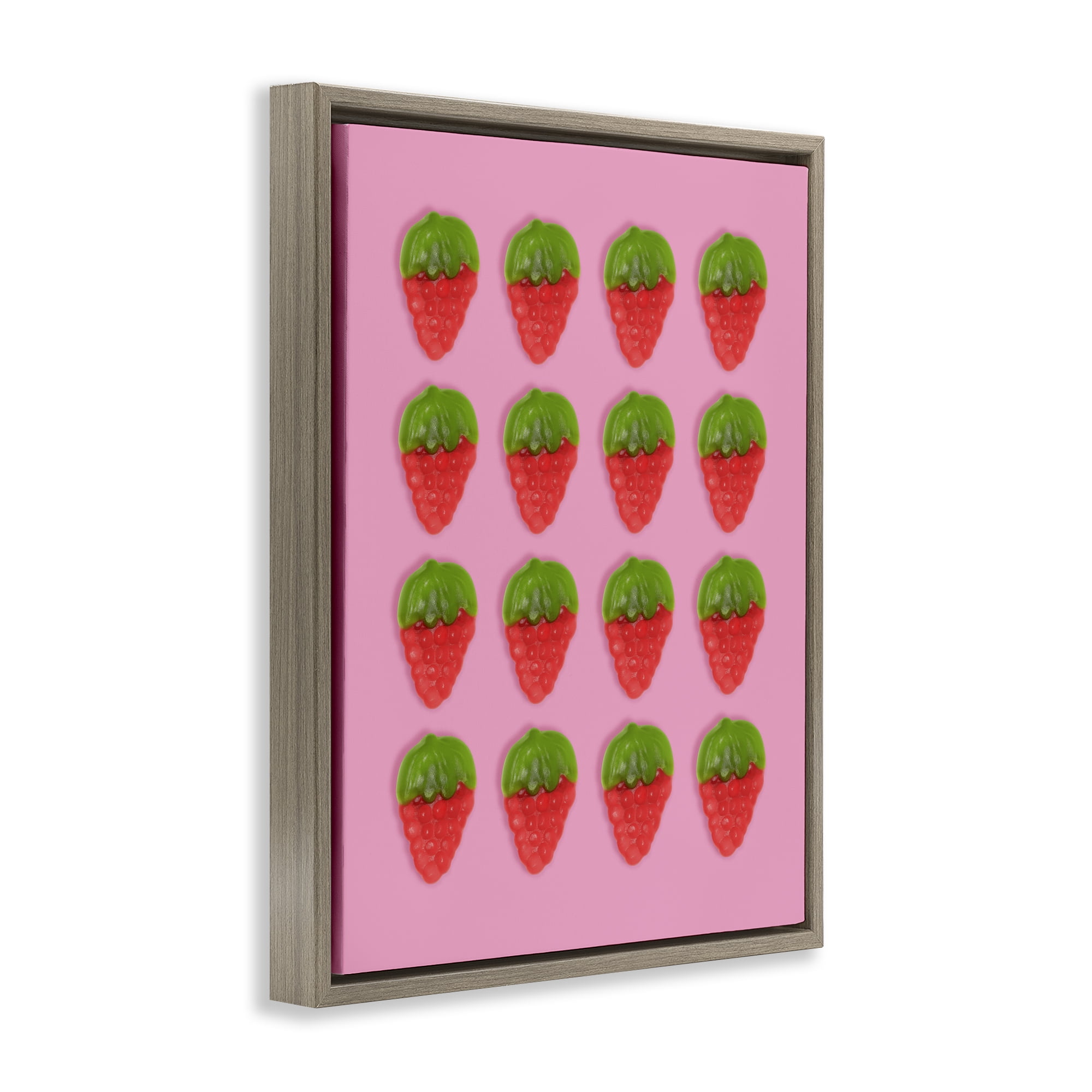 Stupell Industries Gummy Strawberry Candy Pattern Brown Framed Floater Canvas Wall Art, design by LISH Creative