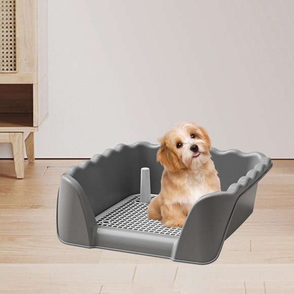 Inodoro para perros con poste, caja de arena portátil con valla elevada, extraíble para cachorros, conejitos de interior, animales pequeños, otras , gris
