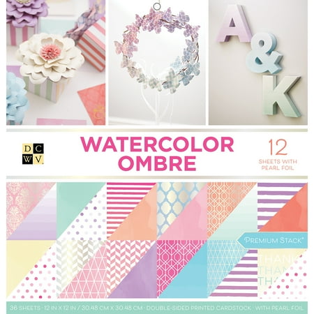 UPC: 0611356111298 | DCWV Double-Sided Cardstock Stack 12 X12  36/Pkg-Watercolor Ombre  12 W/Pearl Foil