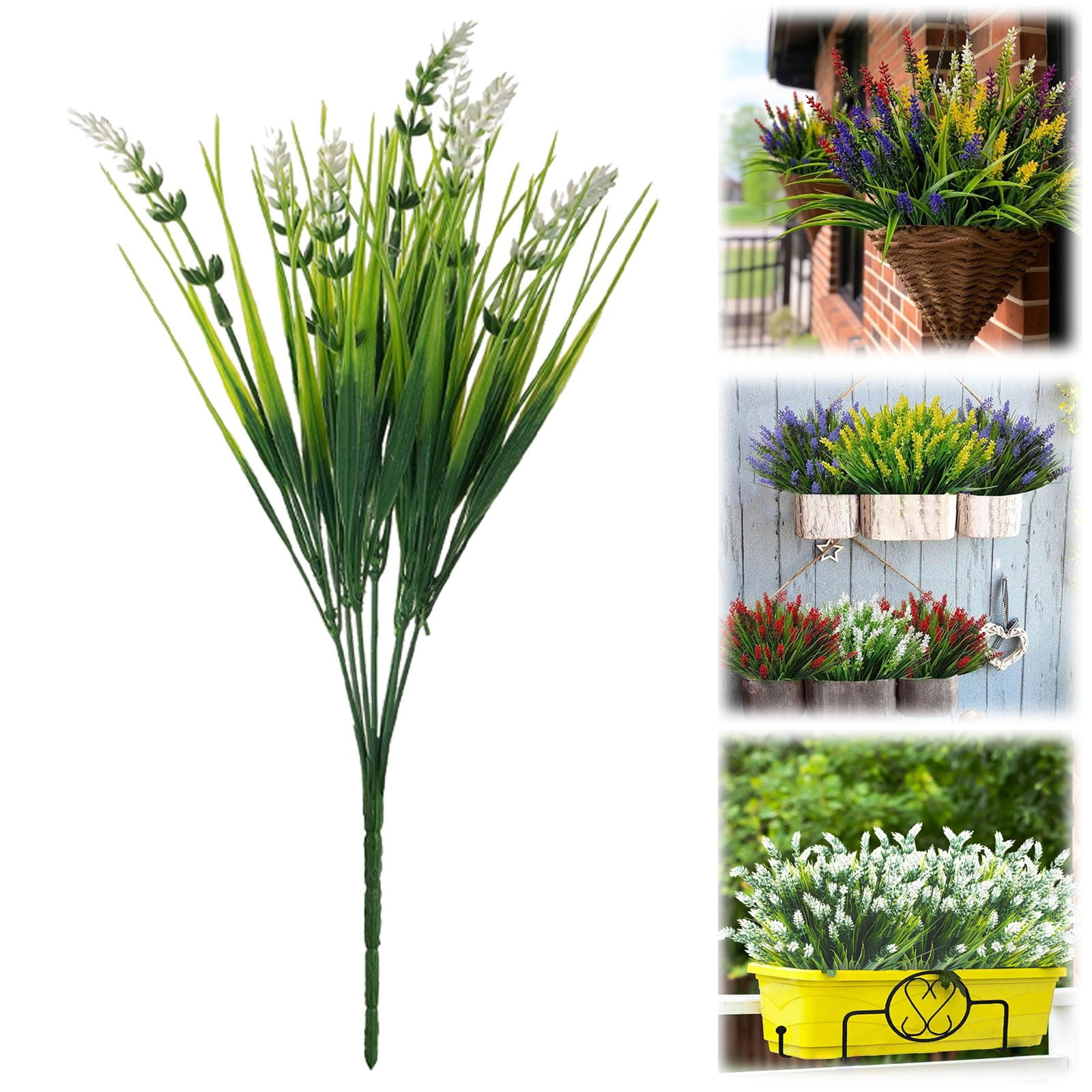 Uv Resistant Artificial Outdoor Flowers, Ongmies Lavender Green Plants Decoration Suitable for Windowsill Garden Terrace, A Bouquet of Artificial Flowers
