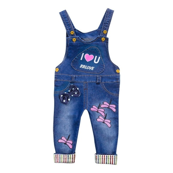 Tao Tao Toddler Girls Adjustable Denim Pants Newborn Kids Print Denim Overalls Jumpsuits Cute Outdoor Bib Shortalls Jean Overalls Blue 4 Years