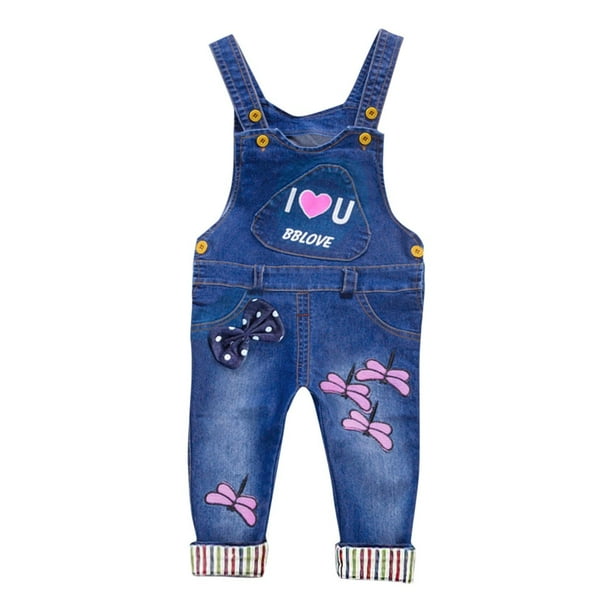Odeerbi 1-5 Años Niñas Verano Denim Amor Impresión Arco Monos Bib Total Jeans Casual Sin Mangas Denim Romper Mono