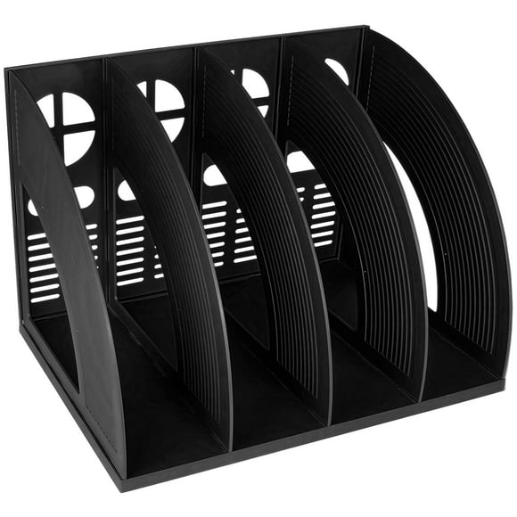 SAYEEC Sturdy Magazine Holder 4 Compartments Plastic Desktop File Organizer File Dividers Office Organizer Storage Document Magaizne Rack Display Box (Black)