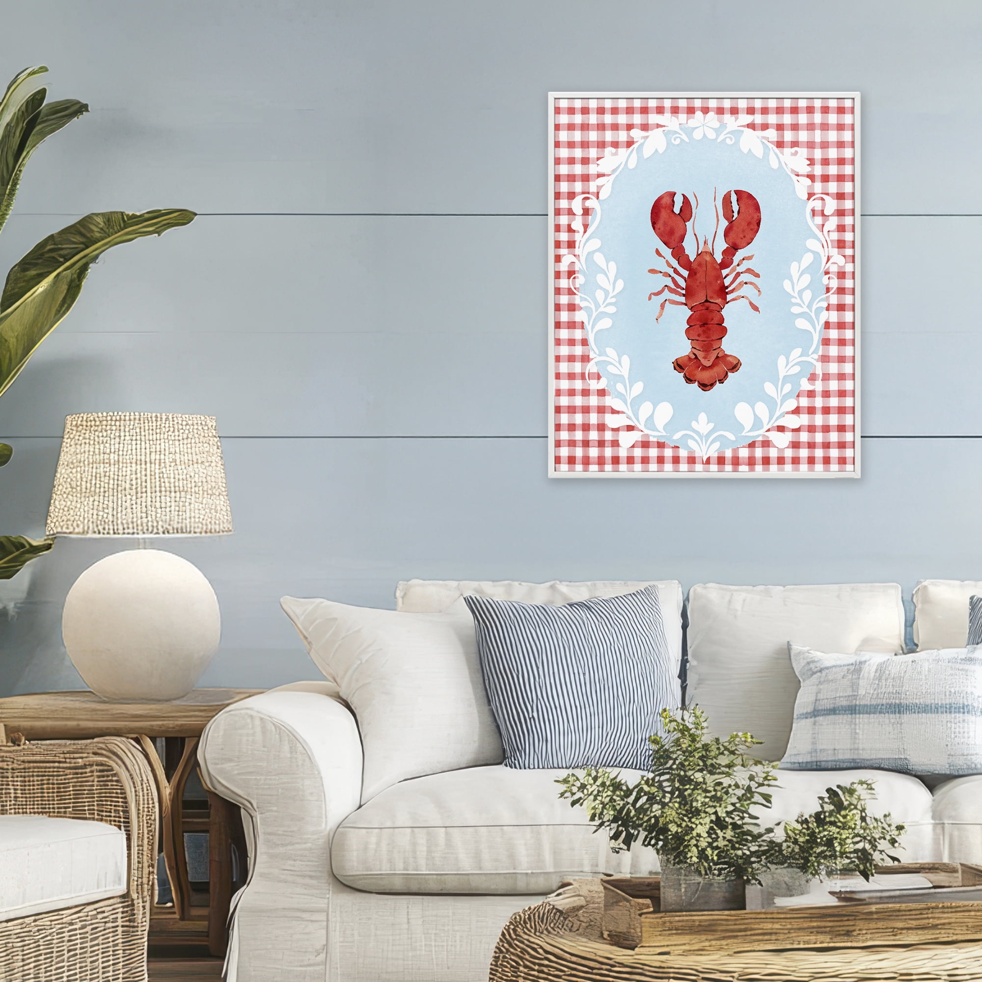 Stupell Industries Lobster with Red Plaid White Framed Giclee Art, design by Heather Lee Chan