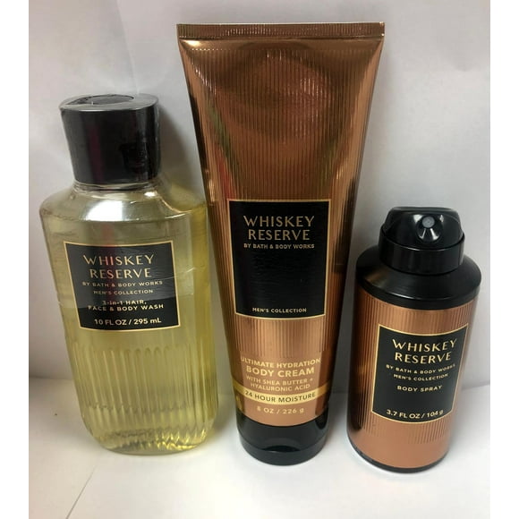Bath & Body Works - Réserve de Whisky pour Hommes - Lot de 3 Pcs - Gel Douche 3-en-1, Vaporisateur Corporel Désodorisant et Crème Hydratante Ultime 2021