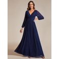 thumbnail image 4 of Vestido de noche Ever-Pretty con cuello en V fruncido y cintura alta azul marino, 4 of 6