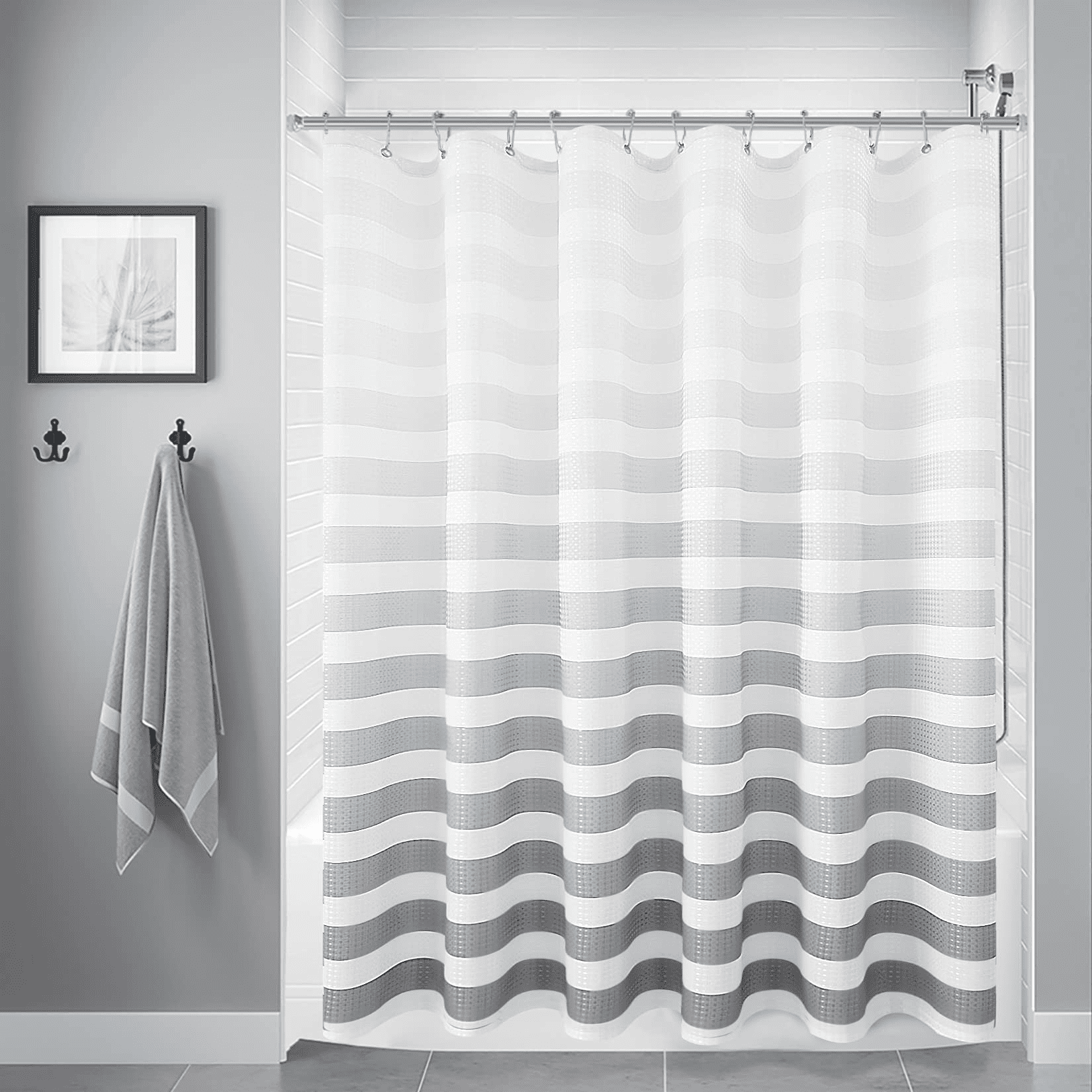 Fabric Bathroom Shower Curtain Hooks Set Waterproof Curtain Liner 72"x72" 