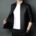 thumbnail image 5 of Chaqueta de cuero genuino para hombre, con cuello alto, de lujo, para otoño e invierno, además de abrigo sencillo y cálido de terciopelo, 5 of 5