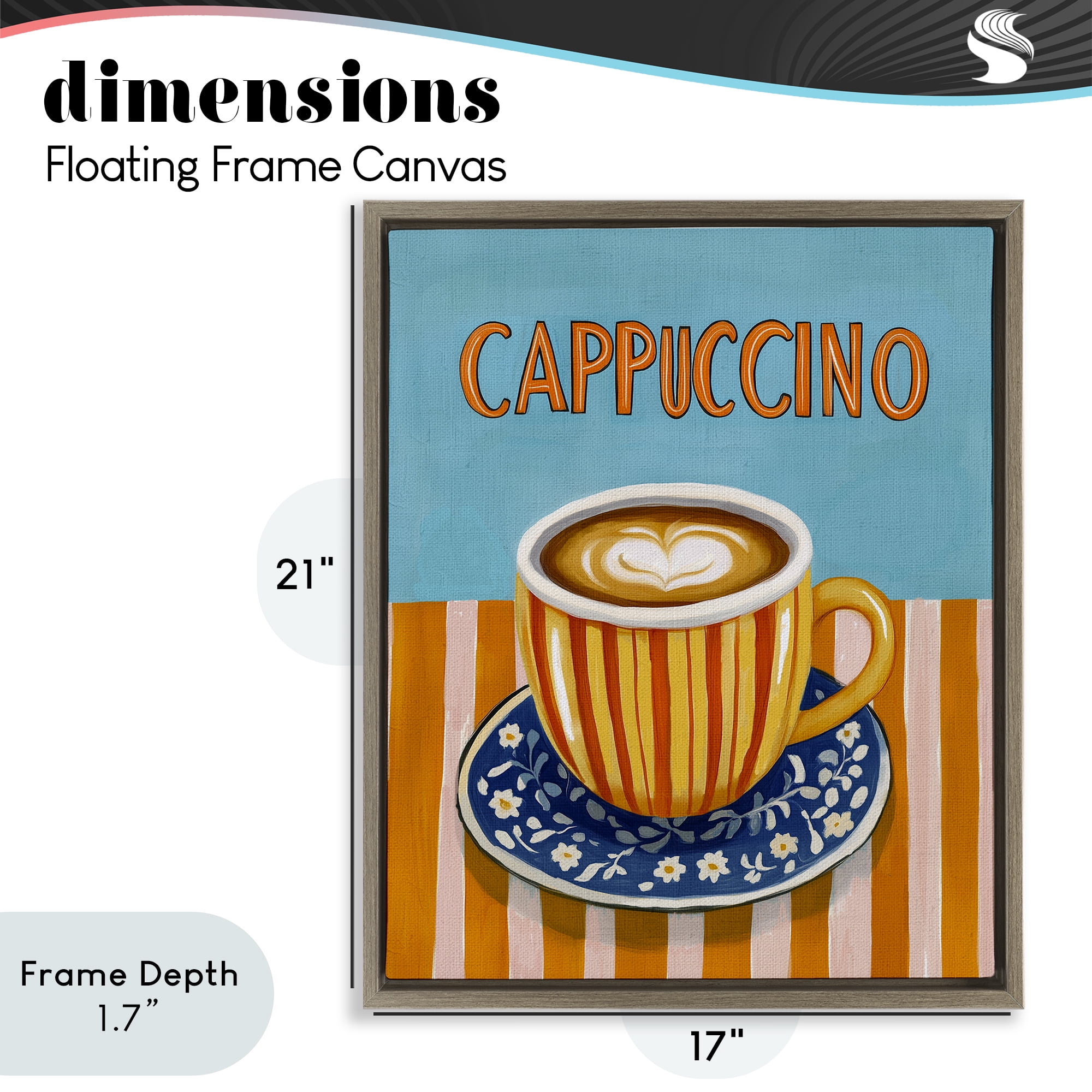 Stupell Industries Cappuccino Stripes Blue & Orange Brown Framed Floater Canvas Wall Art, design by Yen