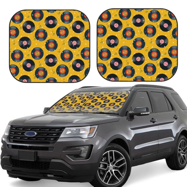 Fotbe Retro Vinyl Records Juego de 2 Piezas de Parasoles para Parabrisas | Bloqueador Solar para Auto | Accesorios Plegables para Protección Solar Interior-Large