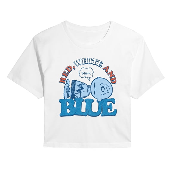 Peanuts - Red White and Blue Charlie Brown Cropped Graphic T-Shirt