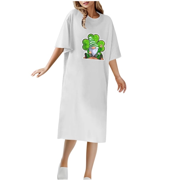 Vestido Corto de Verano Cuello Redondo Estilo de Camiseta de Longitud de Tobillo de Manga Corta, Altamente Elástico para Pijamas Y Ropa Interior Sexy