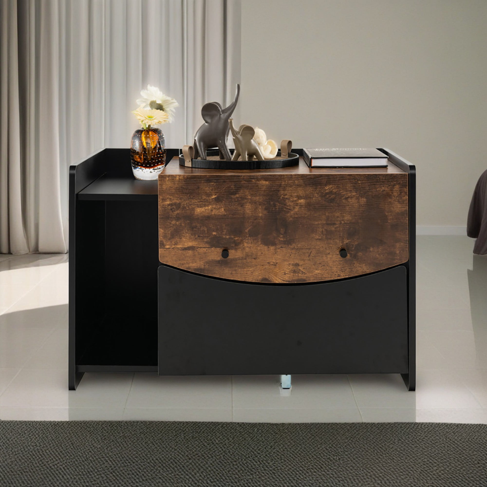 resenkos 31" Hidden Cat House Washroom Furniture, Wood Pull-Out Cat Litter Box Enclosure Cabinet with Side Entrance, Black