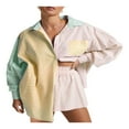 thumbnail image 4 of Short Sets Women 2 Piece Outfits  Long Sleeve Button Down Shirts + Shorts, 4 of 6