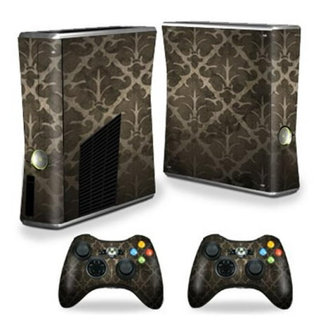 MightySkins XBOX360S-Vintage Elegance Skin Decal Wrap for Xbox 360 S Slim Plus 2 Controllers - Vintage Elegance Each Microsoft Xbox 360 S Slim Skin kit is printed with super-high resolution graphics with a ultra finish. All skins are protected with MightyShield. This laminate protects from scratching  fading  peeling and most importantly leaves no sticky mess guaranteed. Our patented advanced air-release vinyl guarantees a perfect installation everytime. When you are ready to change your skin removal is a snap  no sticky mess or gooey residue for over 4 years. This is a 8 piece vinyl skin kit. It covers the Microsoft Xbox 360 S Slim console and 2 controllers. You can t go wrong with a MightySkin. Features Skin Decal Wrap for Xbox 360 S Slim Plus 2 Controllers Microsoft Xbox 360 S decal skin Microsoft Xbox 360 S case Tan Black Patterns/Fashion Wallpaper points Vintage Diamonds horns Microsoft Xbox 360 S skin Microsoft Xbox 360 S cover Microsoft Xbox 360 S decal Add style to your Microsoft Xbox 360 S Slim Quick and easy to apply Protect your Microsoft Xbox 360 S Slim from dings and scratchesSpecifications Design: Vintage Elegance Compatible Brand: Microsoft Compatible Model: Xbox 360 Slim Console - SKU: VSNS73446