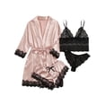 thumbnail image 1 of xiaxaixu Femmes 4 Pièce Pyjama Set V Cou Cami Tops Dentelle Garniture Shorts Robe Ceinturée Dentelle String Vêtements de Nuit Sets, 1 of 4