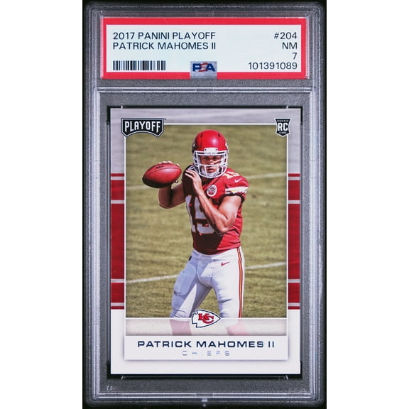Patrick Mahomes 2017 Panini Playoff Football Rookie Card #204 Graded PSA 7