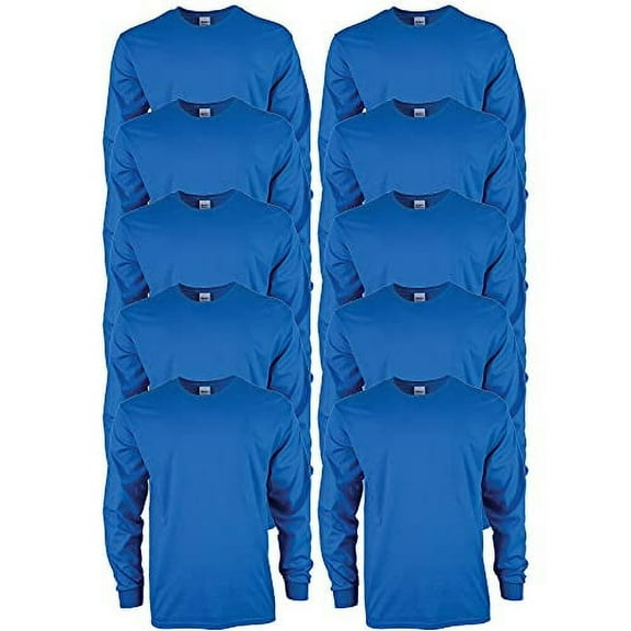 Gildan Men's Ultra Cotton Long Sleeve T-Shirt, Style G2400, Multipack, Royal (10-Pack), Large