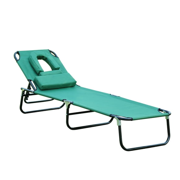 Outsunny Adjustable Garden Sun Lounger w/ Reading Hole Outdoor Reclining Seat Folding Camping Beach Lounging Bed Green
