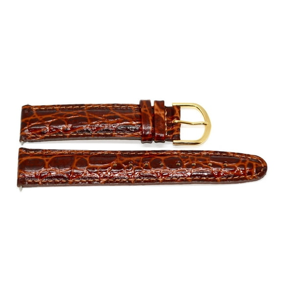 19MM BROWN PADDED CROCODILE GRAIN LEATHER WATCH BAND STRAP