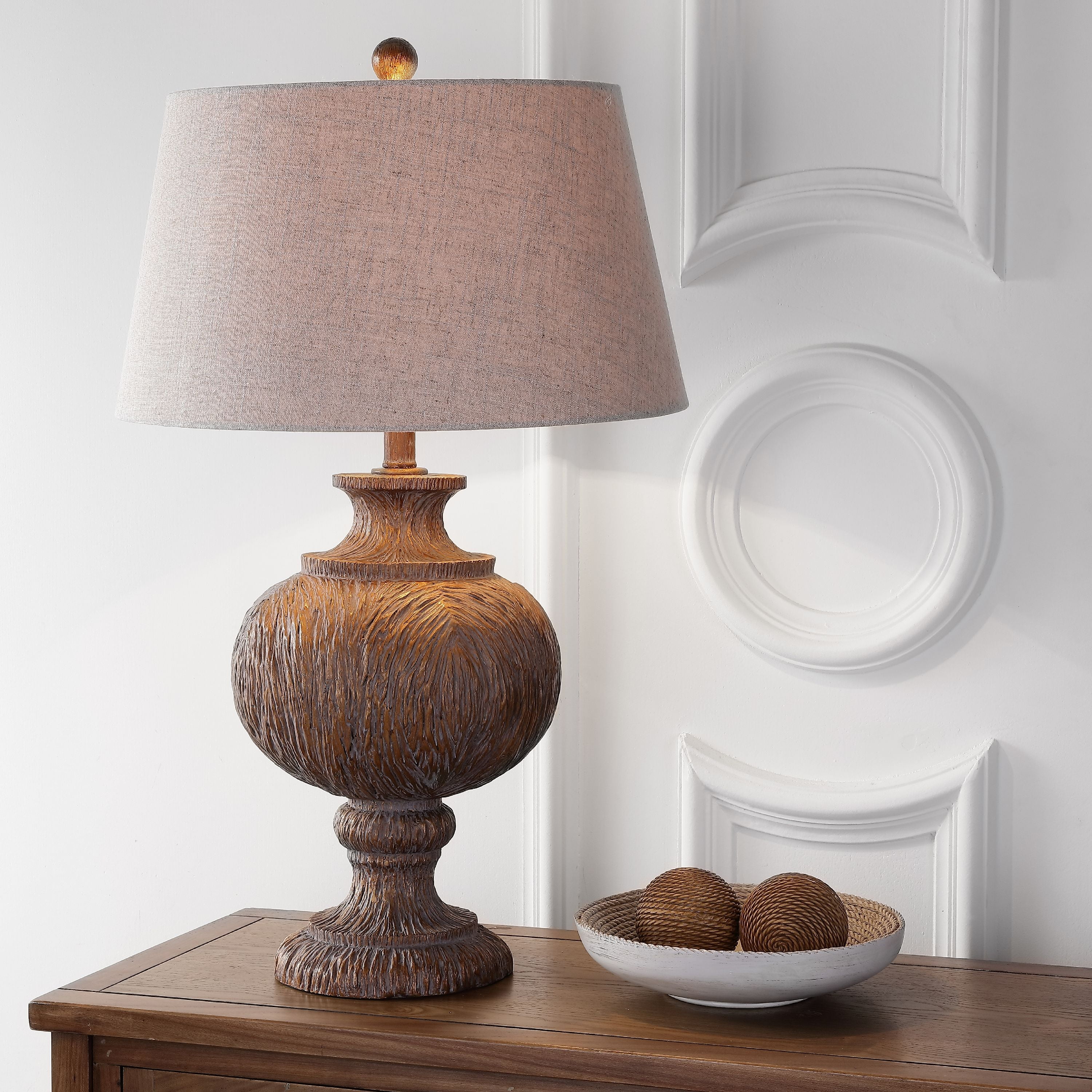 Scarlett 31" Resin LED Table Lamp, Dark Brown with Gray Shade