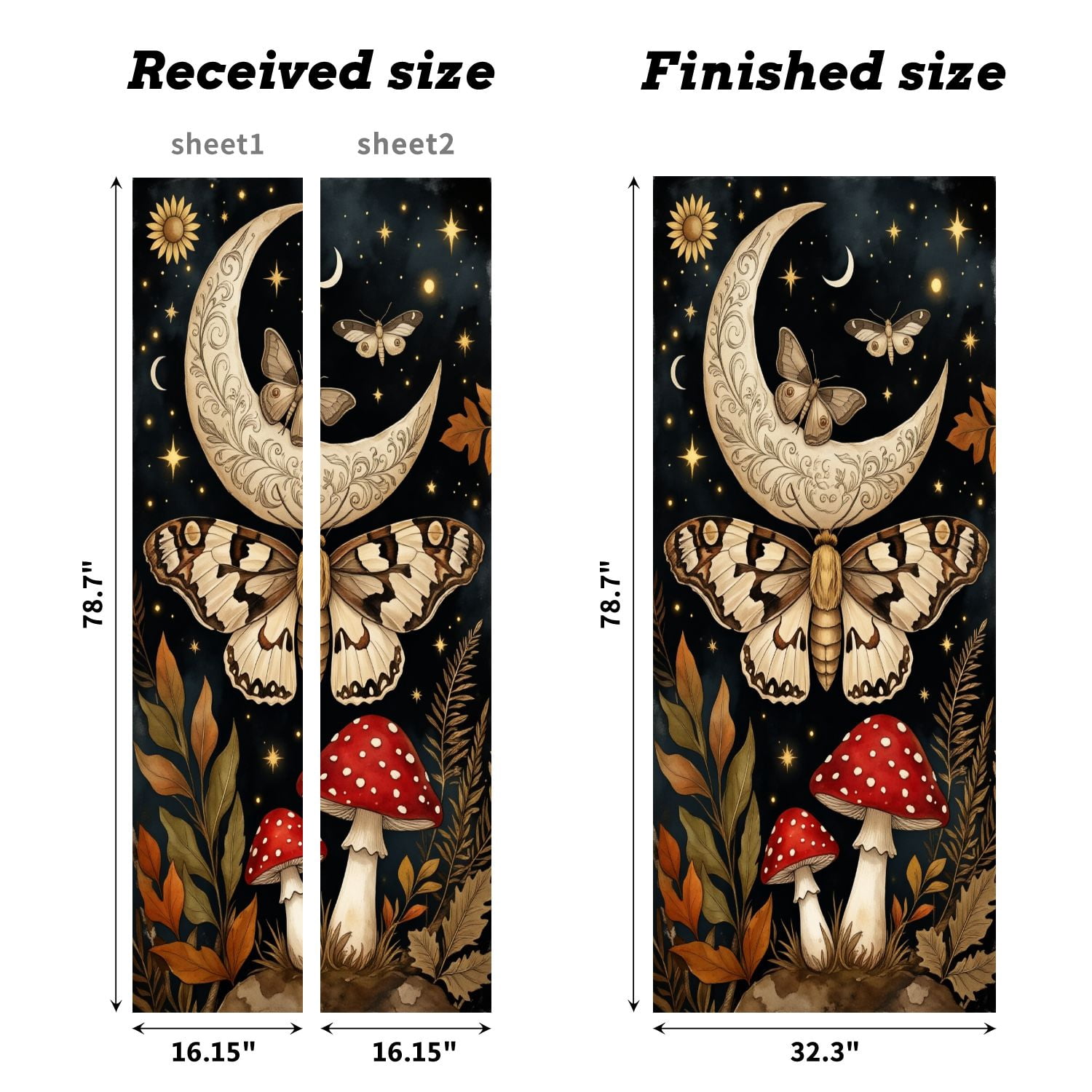 Self Adhesive Vinyl Refrigerator Wrap Set Mystical Night Sky Butterflies Crescent Moon Red Mushrooms Door Mural Removable Fridge Sticker Peel and Stick&nbsp;Full Door Cover Decal Kitchen Bar Decor