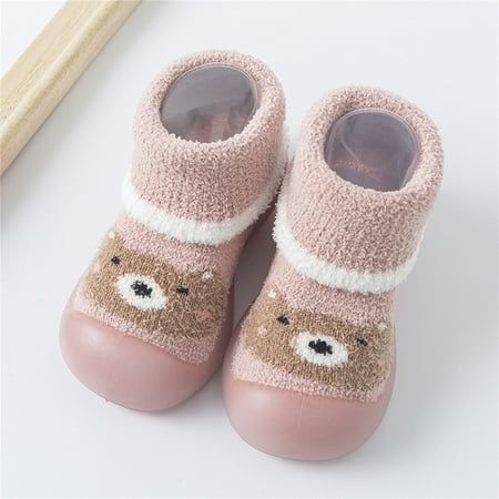 

Baby Sock Shoes Non- Baby Walking Sock Shoes Indoor Warm Knit Soft Sole Rubber Cotton Socks Shoes Baby Shoes for Girls 6-12 Months