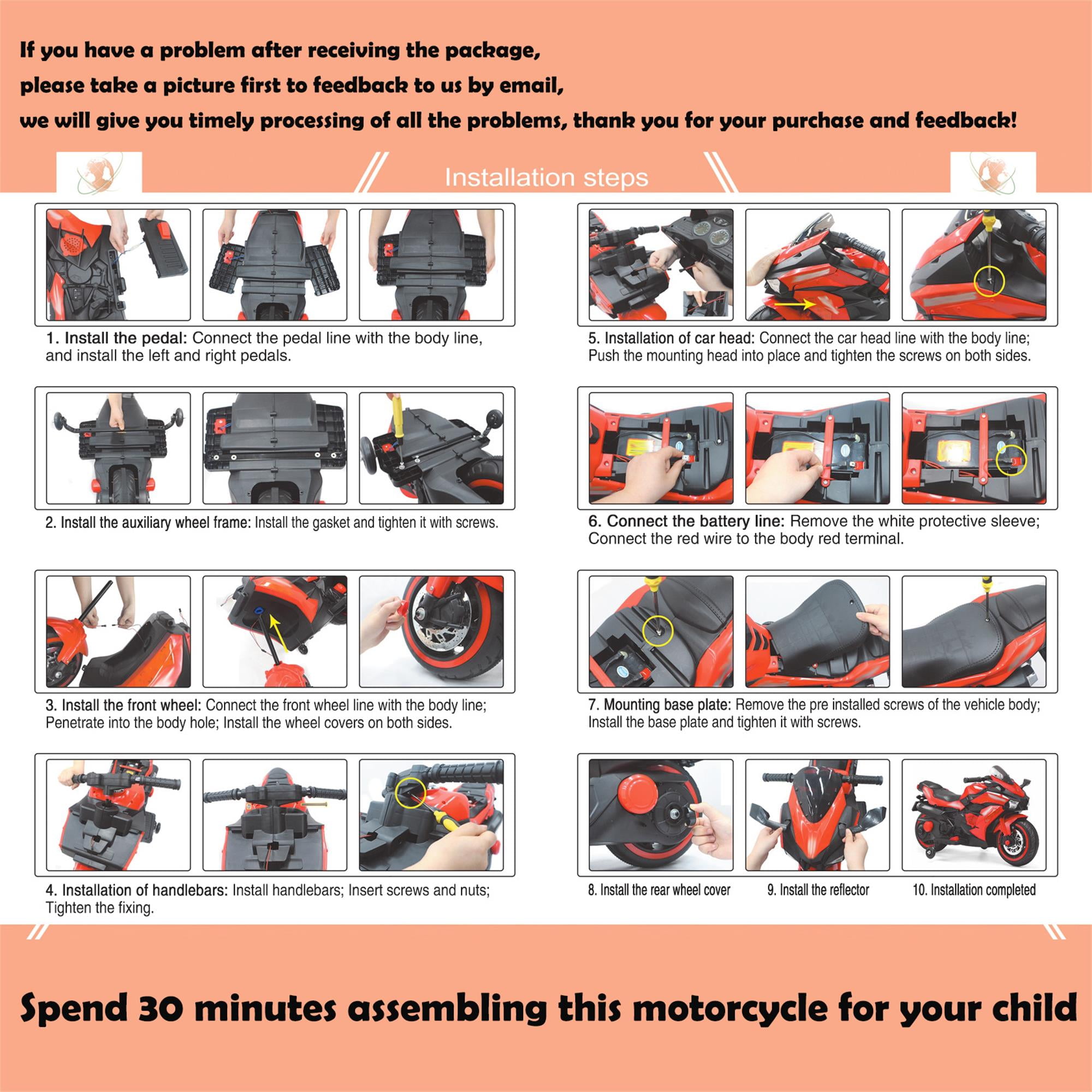 CIPACHO 12V Battery Motorcycle, Rechargeable Kids Ride On Car with Training Wheels Electric Cars Motorcycles, RED CIPACHO 12V Battery Motorcycle, Rechargeable Kids Ride On Car with Training Wheels Electric Cars Motorcycles, RED