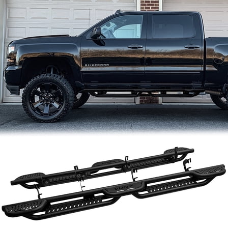 Vijay Running Boards Compatible with 2007-2018 Chevrolet Silverado 1500 / 2007-2018 GMC Sierra 1500 Crew Cab Bolt-on Side Steps Rails Steel Nerf Bars