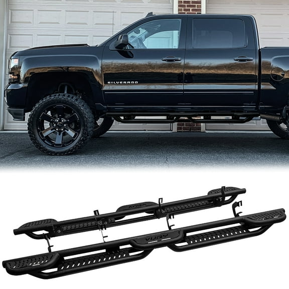 Vijay Running Boards Compatible with 2007-2018 Chevrolet Silverado 1500 / 2007-2018 GMC Sierra 1500 Crew Cab Bolt-on Side Steps Rails Steel Nerf Bars