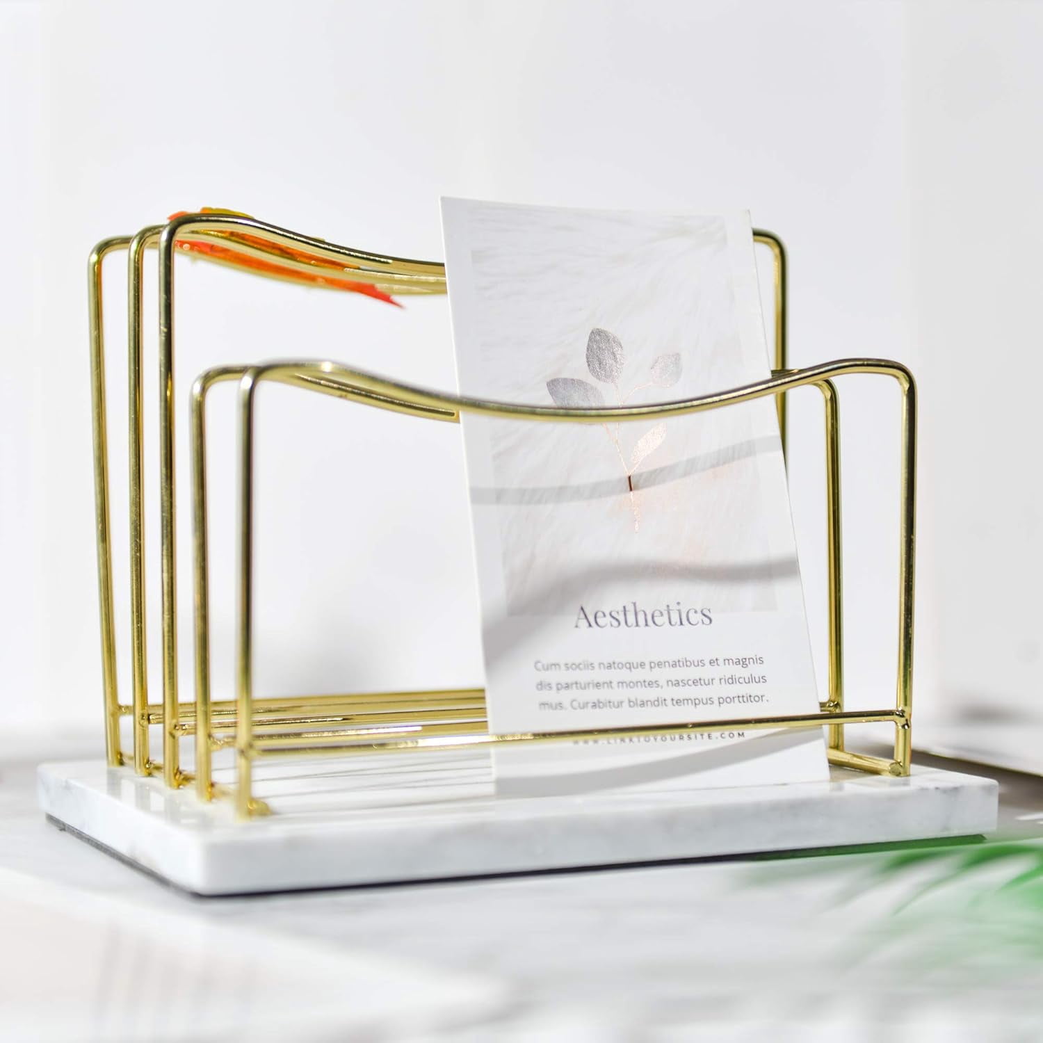 Real Marble File Holder - Marble Desk Accessories - Modern Marble Mail Organizer - Gold Mail Holder & Letter Tray (White + Gold)