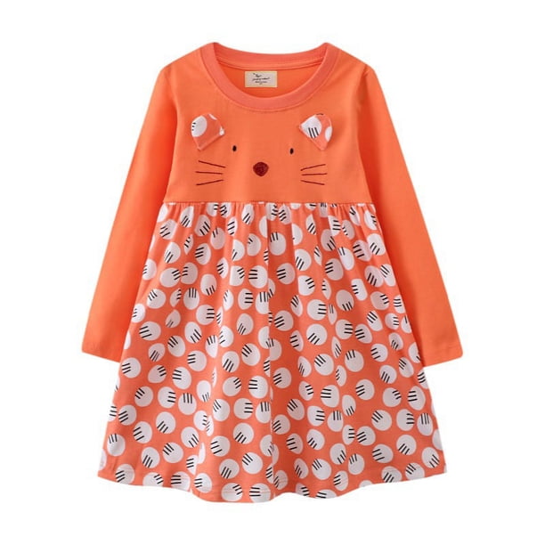 Vestidos de otoño para niñas, vestidos de princesa de manga larga con bordados de dibujos animados para niñas, vestidos de algodón tejidos para niños