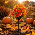 thumbnail image 4 of Artificial Orange Mum Topiary Outdoor Fall Decor with Ground Stake for Porch, Garden Planters, 4 of 9
