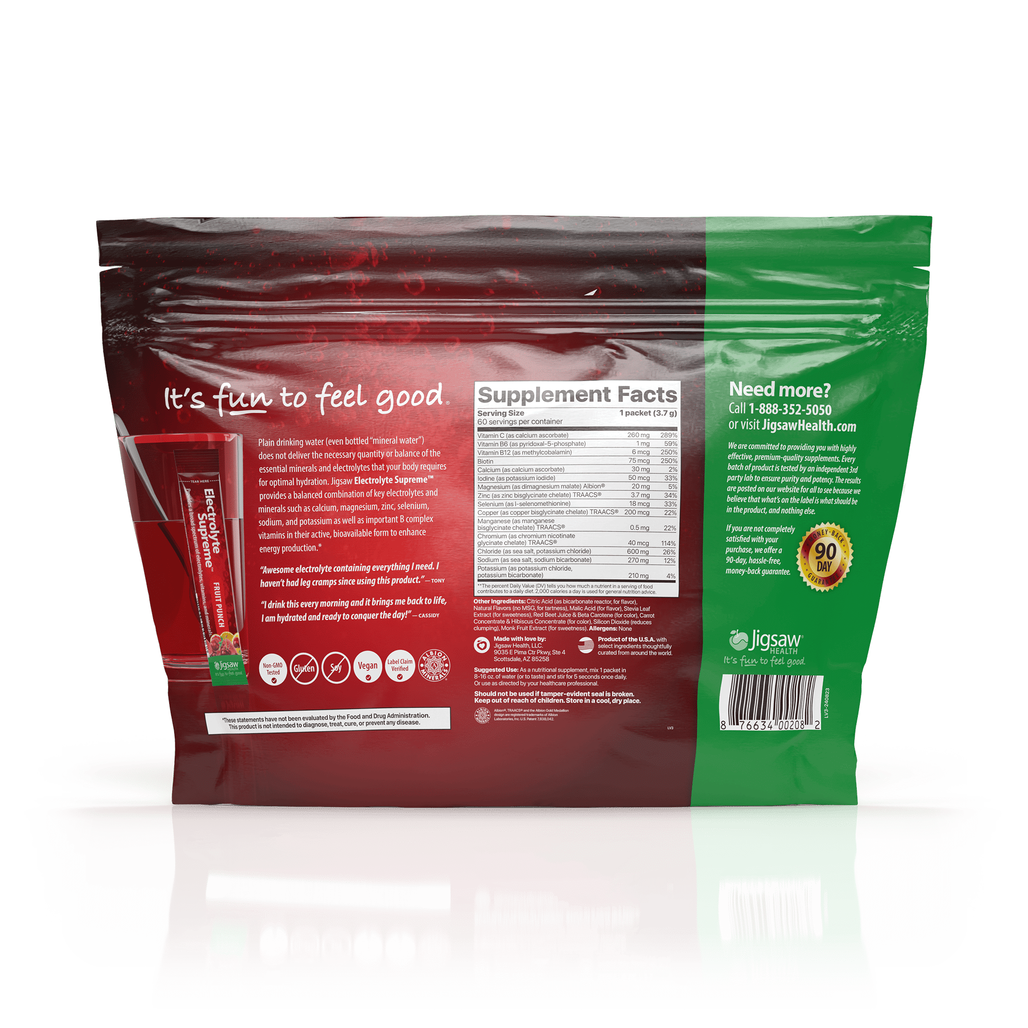 Jigsaw Health Electrolyte Supreme | Broad Spectrum of Electrolytes + Trace Minerals | Fruit Punch Flavor | 60 Servings (Packets)