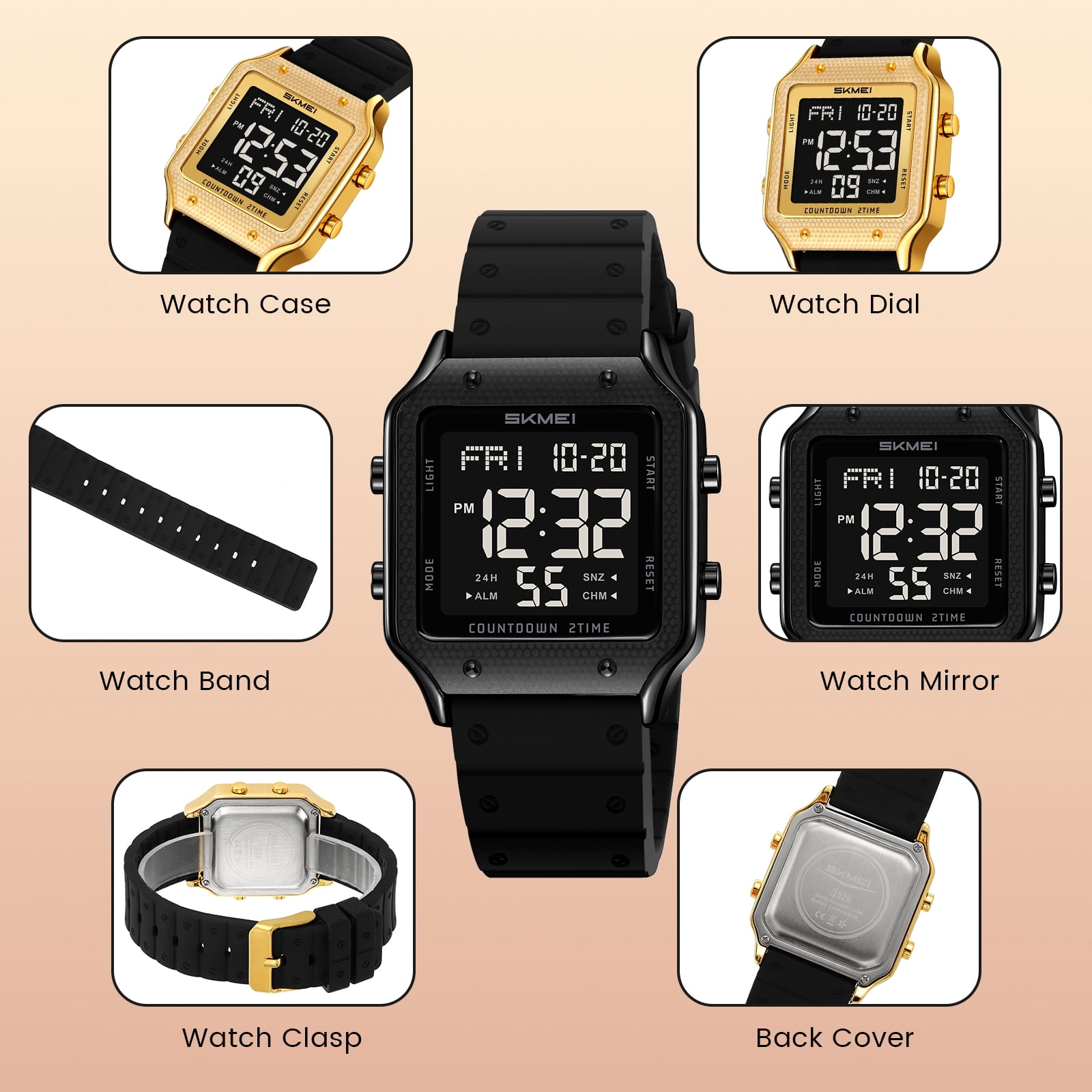 SKMEI Watches for Women Outdoor Sport Digital Watch Waterproof Chronograph Womens Wristwatch with Alarm/Back Light/Dual Time