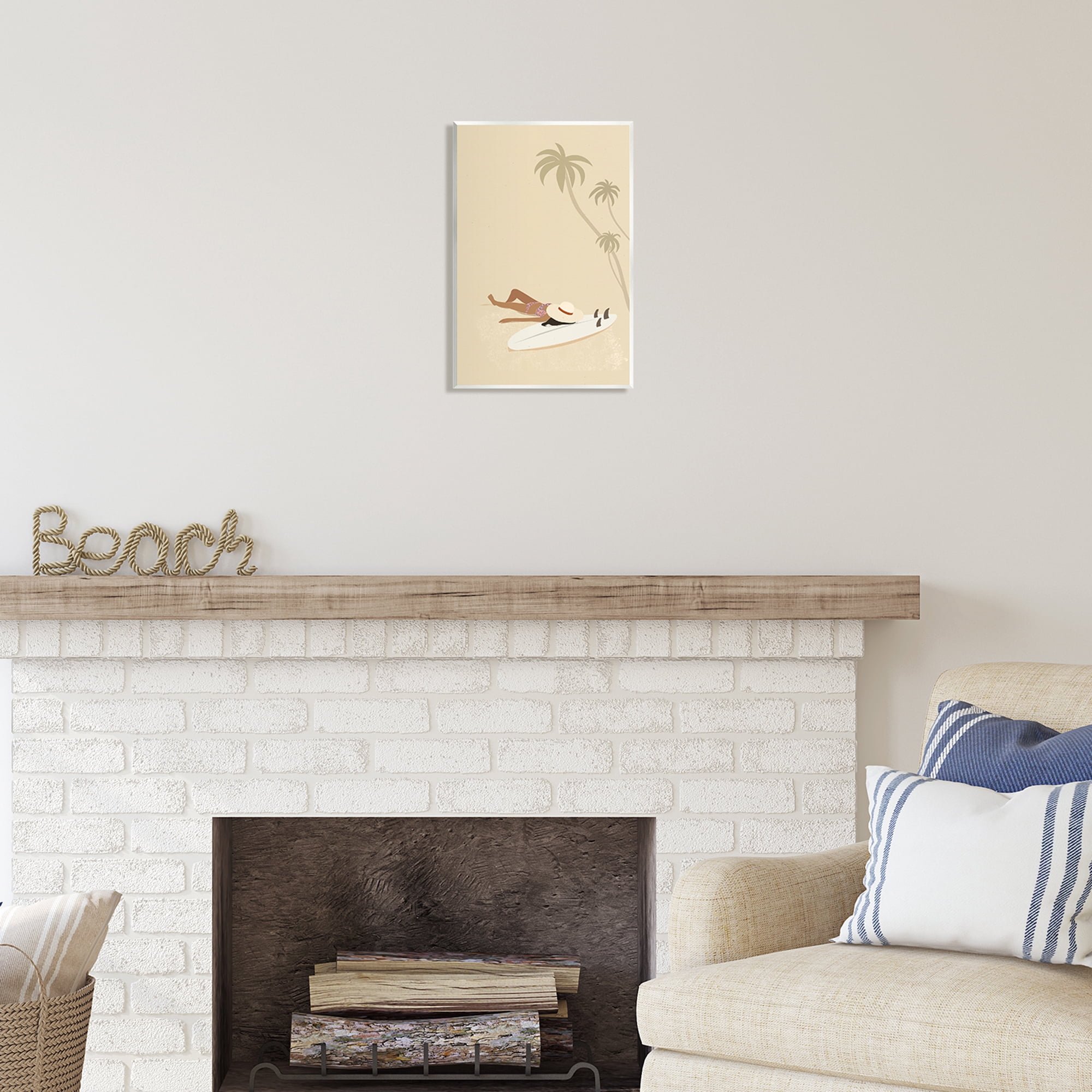 Stupell Industries Beige Summer Sunbathing Girl Coastal Painting Unframed Art Print Wall Art