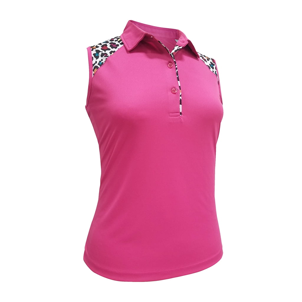 Monterey Club Women's Fun Leopard Contrast Sleeveless Golf Polo Shirt