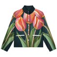 thumbnail image 4 of Jackets for Women Winter Coat Jackets Flannel Stand Collar Jacket(Tulip Bouquet Elegance,Size:S-4XL), 4 of 7