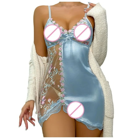 FhsagQ Lingerie for Women Fishnet Women Fashion Embroidered Mesh Splice Short Lingerie Dress Lace Shorts Lingerie Lingerie for Women Outfits Plus Size Lingerie for Women Crotchless Plus Size Blue S
